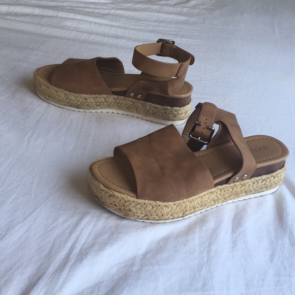Soda Platform Ankle Strap Espadrille Sandals Tan 9 - Picture 2 of 7